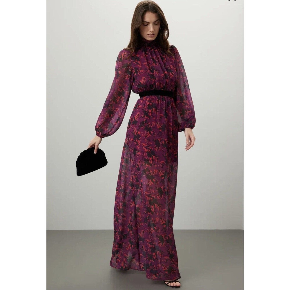 LDT Brooke Maxi Dress With Sheer Sleeves Size 14. *flawed See Pics